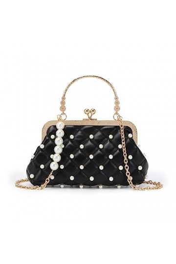 Emprier Sac à main de soirée en perles pour femme - Jolie pochette de mariage, noir 1, Taille unique
