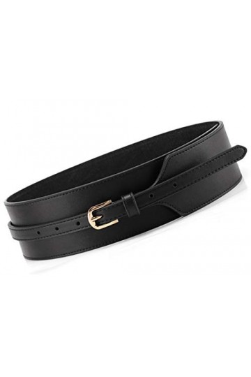 Toptim Ceinture large nouée coupe-vent en cuir synthétique pour femme - noir - taille 25/31.5"