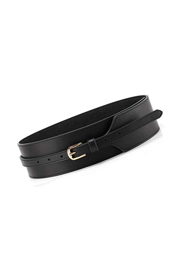Toptim Ceinture large nouée coupe-vent en cuir synthétique pour femme - noir - taille 25/31.5"