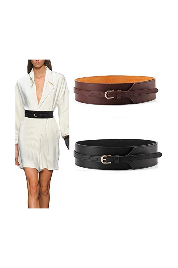 Toptim Ceinture large nouée coupe-vent en cuir synthétique pour femme - noir - taille 25/31.5"