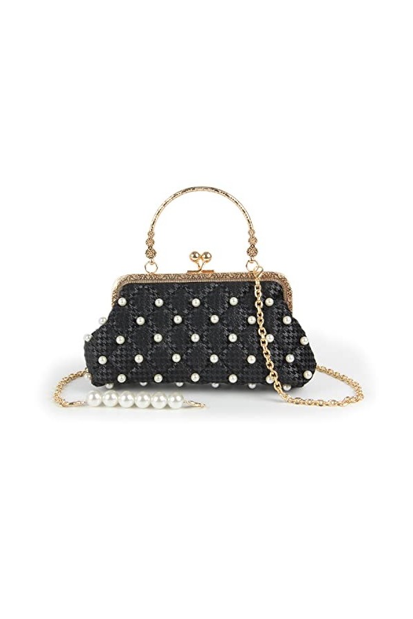 Emprier Sac à main de soirée en perles pour femme - Jolie pochette de mariage, noir 1, Taille unique