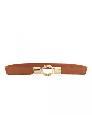 CHIC DIARY Ceinture fine élastique tendance avec boucle dorée pour femme - Marron - Taille Unique