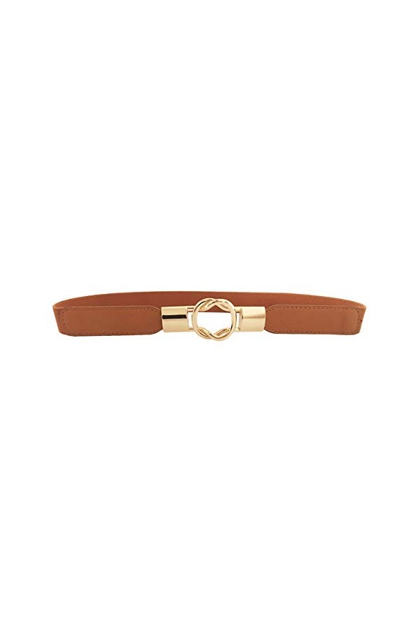 CHIC DIARY Ceinture fine élastique tendance avec boucle dorée pour femme - Marron - Taille Unique