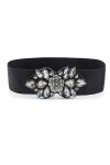 Sethexy Strass Élastique Ceinture Le noir Cristal Large Sétirer Ceintures pour femmes Fleur Ceintures de serrage pour Robe