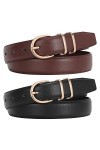 WERFORU Lot de 2 ceintures en cuir pour femme - Pour jeans - Mode - Pour pantalons et robes - Avec boucle dorée, B-noir+café,