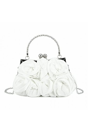 Emprier Pochette de soirée pour femme avec appliques florales pour fête de mariage, blanc