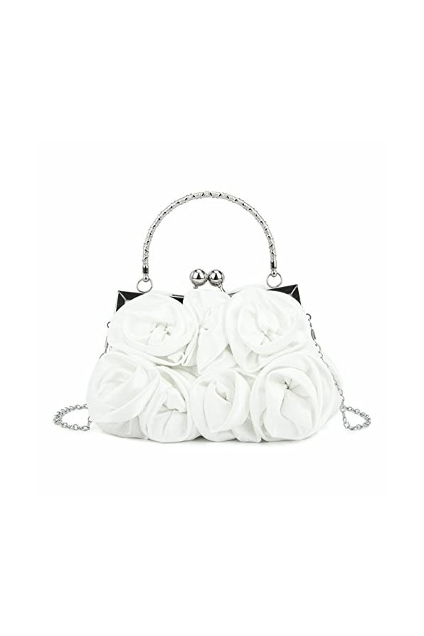 Emprier Pochette de soirée pour femme avec appliques florales pour fête de mariage, blanc