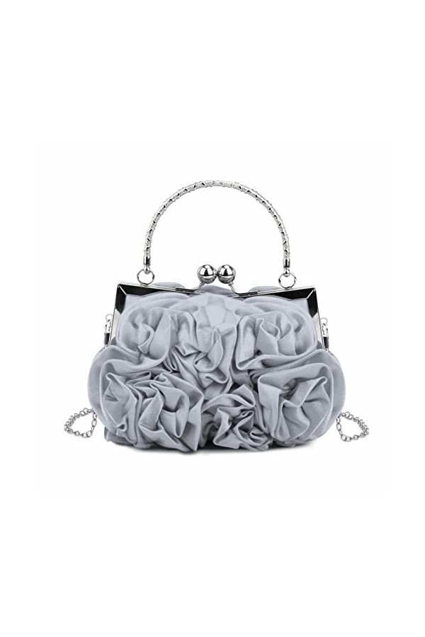Emprier Pochette de soirée pour femme avec appliques florales pour fête de mariage, blanc