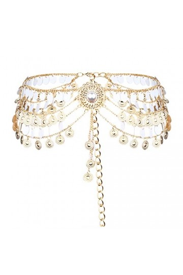 MEGAUK Ceinture en chaîne rétro pour femme - Ceinture en métal à franges - Pour danse du ventre, Or 07431, taille unique