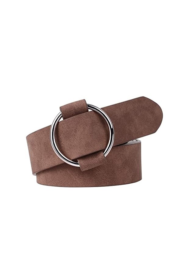 XZQTIVE Ceinture en cuir pour femme avec boucle circulaire No Pin & Hole Ceinture réglable pour jeans, Café C., Fit Taille Gr