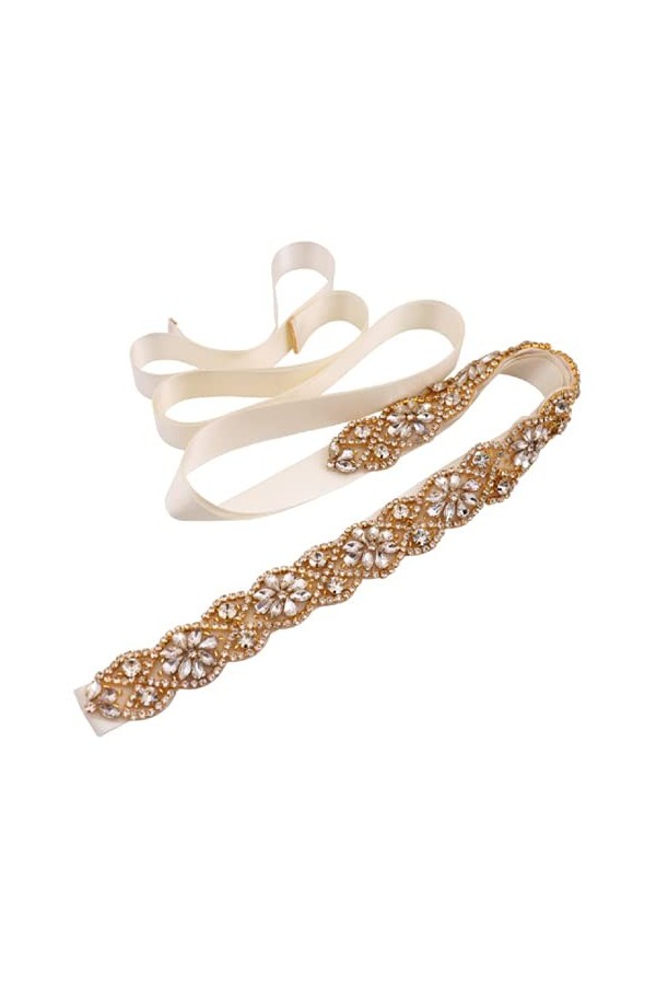 Ceinture de mariage en strass faite à la main avec ruban pour demoiselle dhonneur, Or rose 1, Medium
