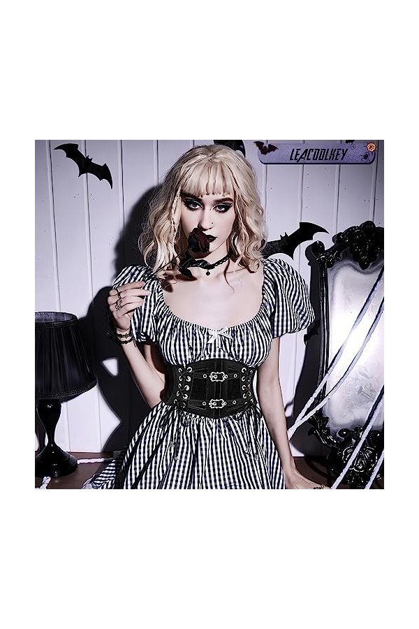 LEACOOLKEY Ceinture de corset large élastique pour costume dHalloween - Ceinture à lacets pour robes, g-noir, Passform Taill