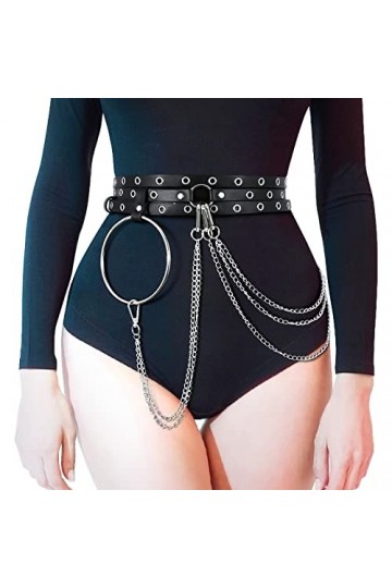 LEACOOLKEY Femmes Punk Chaîne de taille Ceinture Noir Chaîne de corps Réglable Gothique Ventre Ceinture Ceinture Ceinture Cei