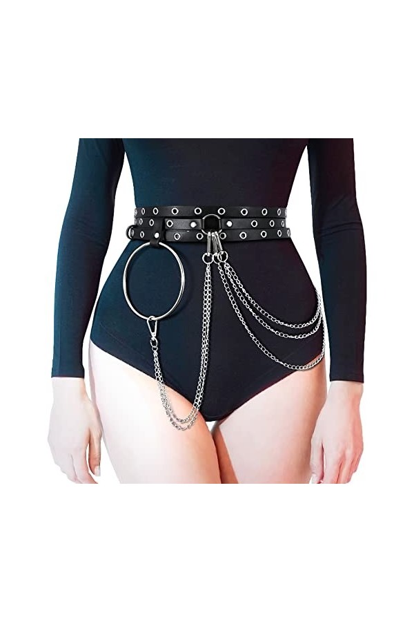 LEACOOLKEY Femmes Punk Chaîne de taille Ceinture Noir Chaîne de corps Réglable Gothique Ventre Ceinture Ceinture Ceinture Cei