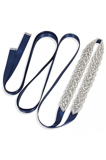 JasGood Ceinture de mariée en strass faite à la main en argent et strass pour robe de mariée, Bleu mer 2, Gesamtlänge:43cm St