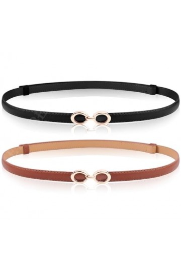 EIOKBECY Lot de 2 ceintures fines en cuir avec boucle en métal doré pour femme, A-black+brown, 93cm 36.6inch 
