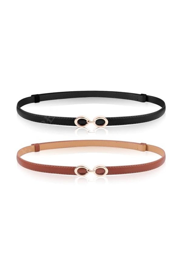 EIOKBECY Lot de 2 ceintures fines en cuir avec boucle en métal doré pour femme, A-black+brown, 93cm 36.6inch