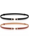 EIOKBECY Lot de 2 ceintures fines en cuir avec boucle en métal doré pour femme, A-black+brown, 93cm 36.6inch 