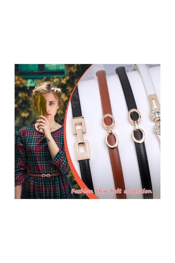 EIOKBECY Lot de 2 ceintures fines en cuir avec boucle en métal doré pour femme, A-black+brown, 93cm 36.6inch