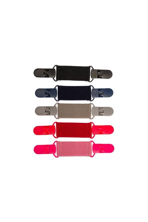 Olata Pinces Élastiques pour Vêtements Femmes - Paquet de 5. Noir/Bleu Marine/Rouge/Gris/Rose Clair Clips en Plastique 