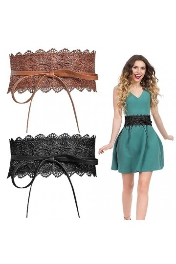 MJTCHE19 Vintage Ceinture Cinch 2 Pièces Elegant Cinch Belt Ceinture Obi pour Femme Ceinture Large À Nœud Noué Femme Ceinture