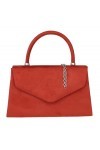 Girly Handbags Femme Porte-pochette en faux suède à poignée supérieure Sac à main pour femme Rouge Rouille