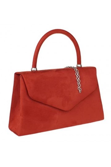 Girly Handbags Femme Porte-pochette en faux suède à poignée supérieure Sac à main pour femme Rouge Rouille