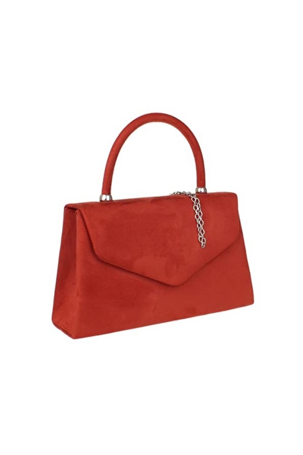 Girly Handbags Femme Porte-pochette en faux suède à poignée supérieure Sac à main pour femme Rouge Rouille