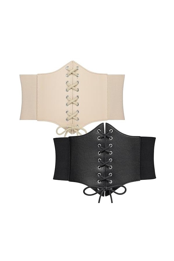 WERFORU Lot de 2 ceintures Waspie profondes pour femme - Large ceinture à lacets pour femme - Corset élastique - Pour fête d