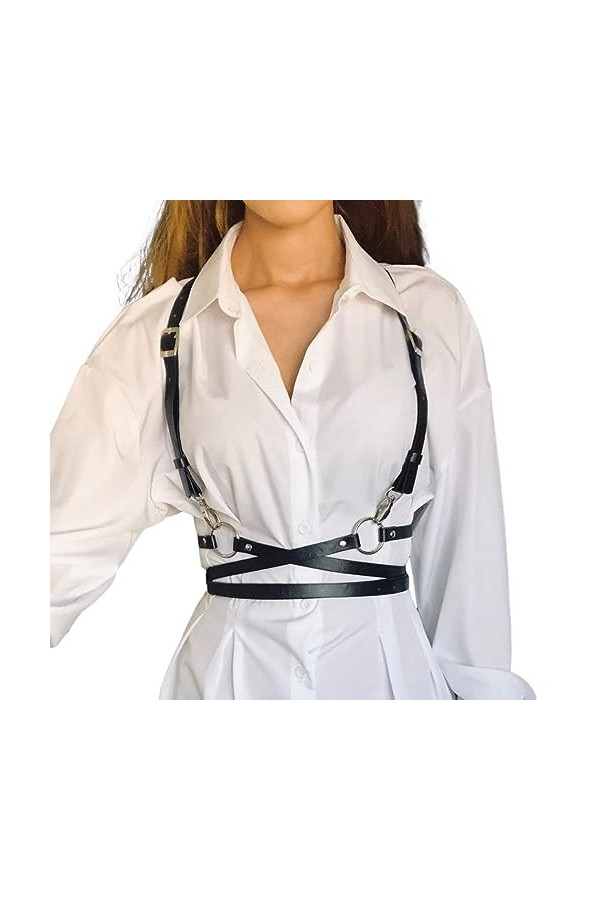 Ushiny Ceinture de corps en cuir punk noir, ceinture réglable pour festival, accessoires dHalloween, tenue de fête rave pour