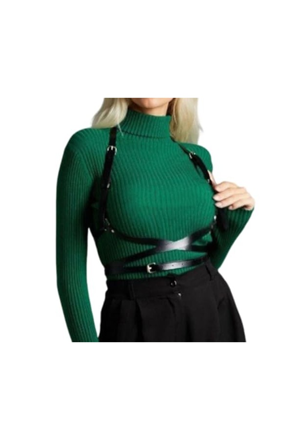 Ushiny Ceinture de corps en cuir punk noir, ceinture réglable pour festival, accessoires dHalloween, tenue de fête rave pour