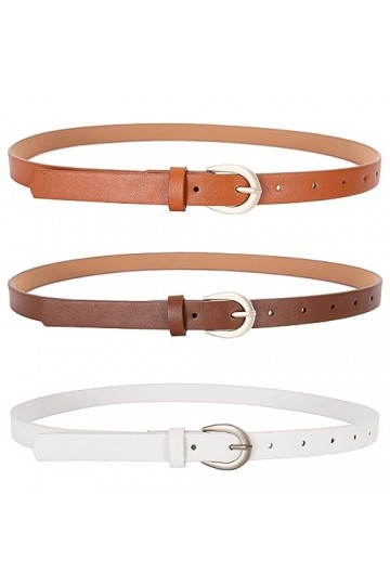 SSRDFU Lot de 3 Ceinture en Cuir Maigre pour Femmes pour Robes, Ceinture Fine avec Boucle en métal pour Jeans Pantalons habil
