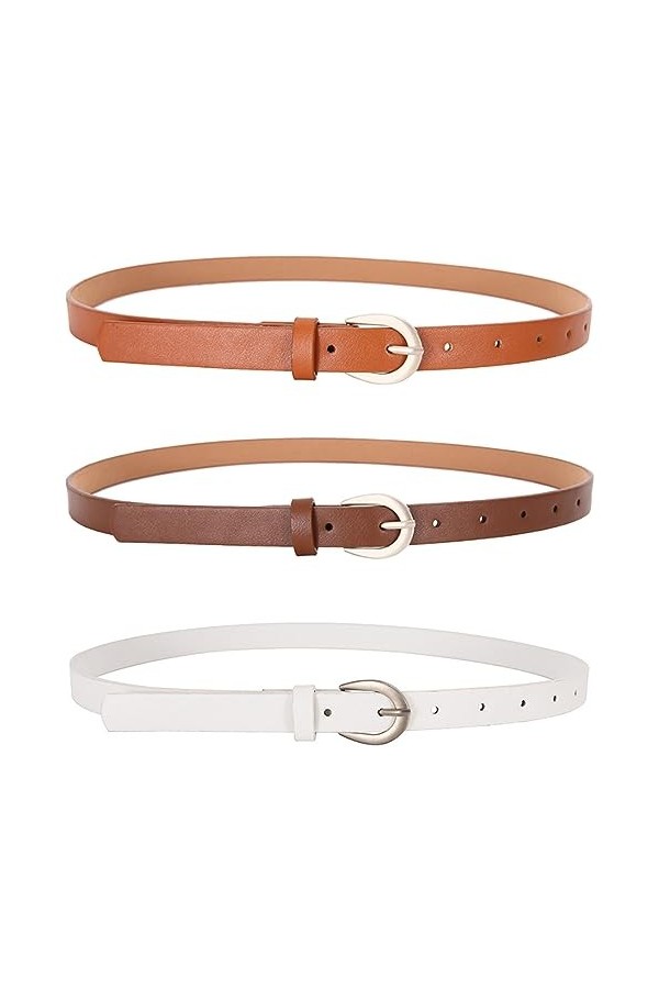 SSRDFU Lot de 3 Ceinture en Cuir Maigre pour Femmes pour Robes, Ceinture Fine avec Boucle en métal pour Jeans Pantalons habil