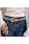 JowTreex Ceinture en strass pour homme et femme, ceinture en cuir synthétique pour jeans, pantalons, robes, Argenté., 28-35W