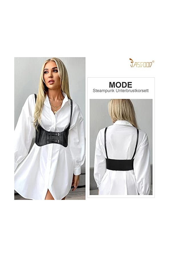 JasGood Ceinture pour femme - Ceinture Steampunk sous la poitrine - Pour robe - Costume dHalloween, Noir 01 , Für Taillenum