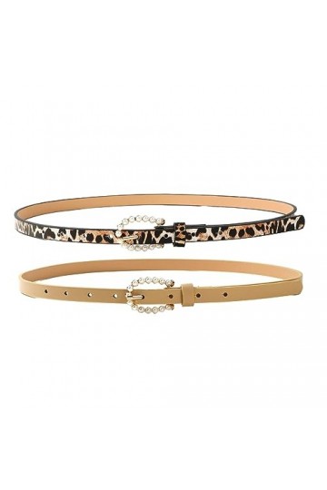 Yiyifor Ceinture Cuir Femme, 2 Pièces Femmes En Cuir Ceinture,Ceinture en Cuir PU Souple avec boucle dorée Ceintures habillée