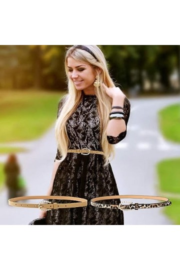 Yiyifor Ceinture Cuir Femme, 2 Pièces Femmes En Cuir Ceinture,Ceinture en Cuir PU Souple avec boucle dorée Ceintures habillée