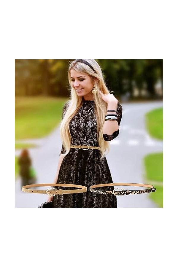 Yiyifor Ceinture Cuir Femme, 2 Pièces Femmes En Cuir Ceinture,Ceinture en Cuir PU Souple avec boucle dorée Ceintures habillée