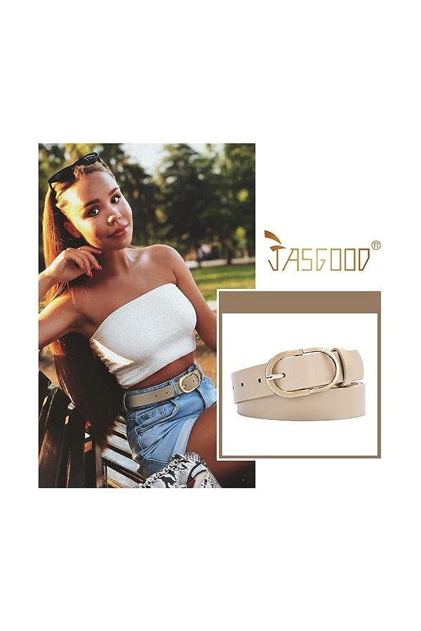 JasGood Ceinture en cuir pour pantalon en jean - Boucle dorée - Pour femme, 3-Beige, 100cm Passt Taillengröße 65-75cm