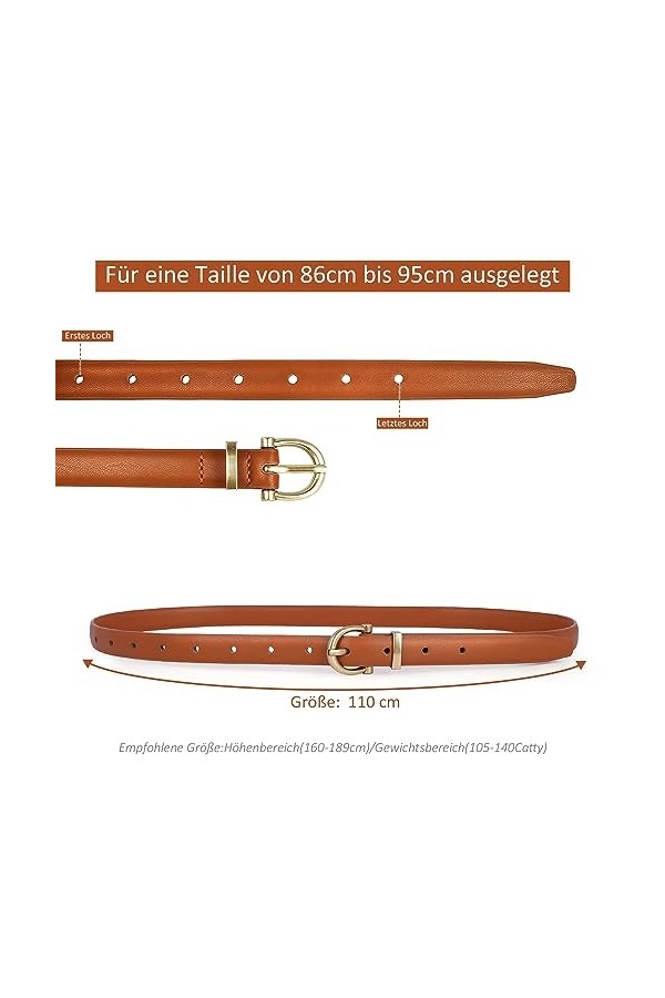 Ajerg Lot de 2 ceintures de taille fines en cuir avec boucle circulaire dorée - Élégante ceinture fine pour femme - Pour robe