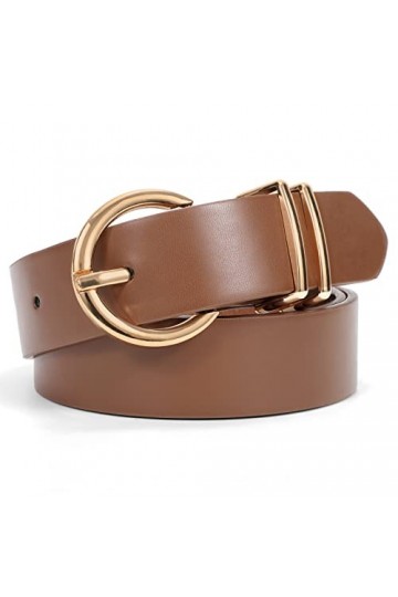JasGood Ceinture en cuir pour femme - Pour jeans, pantalons, robes - Boucle dorée - Ceinture en cuir pour femme, 5 café, 100c