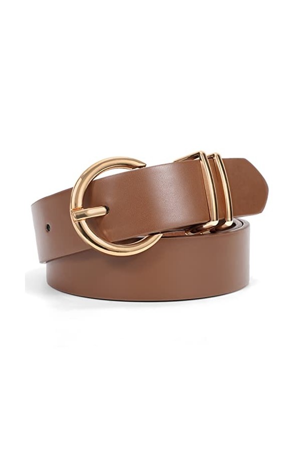 JasGood Ceinture en cuir pour femme - Pour jeans, pantalons, robes - Boucle dorée - Ceinture en cuir pour femme, 5 café, 100c