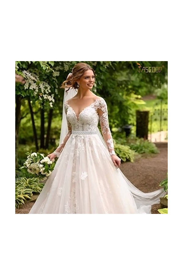 JasGood Ceinture de mariée en strass faite à la main en argent et strass pour robe de mariée, Bleu mer 2, Gesamtlänge:43cm St