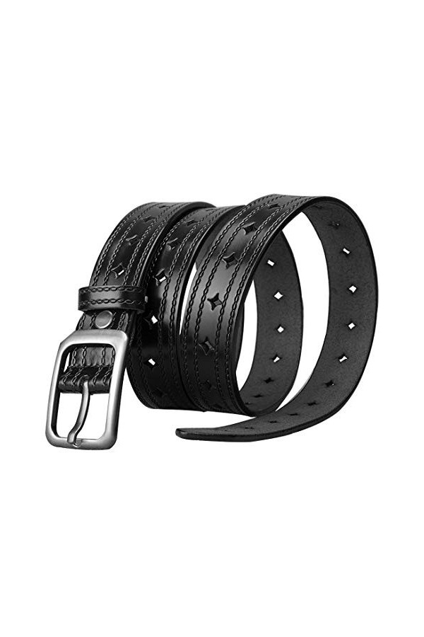 DDL Femme Ceinture Réel Cuir Rhombe Poreux Conception,long 95/115 Argent épingle Boucle Mode Dames Ceinture 1,1 Pouce Large F