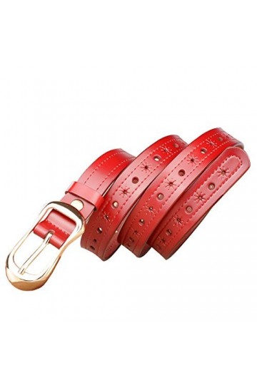 DDL Dames Creux Désign Ceinture Véritable Peau Vache Cuir, 1,1 Pouce Large Fille Ceinture Pour Jeans, Robe, Long 95/115 Cm or