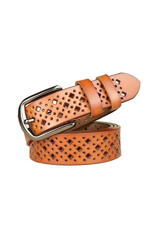 DDL Mode Dames/Femmes Ceinture Creux Conception Véritable Peau Vache Cuir Long 95/115 Cm Fille Large 1,1 Pouce Taille Belt Al