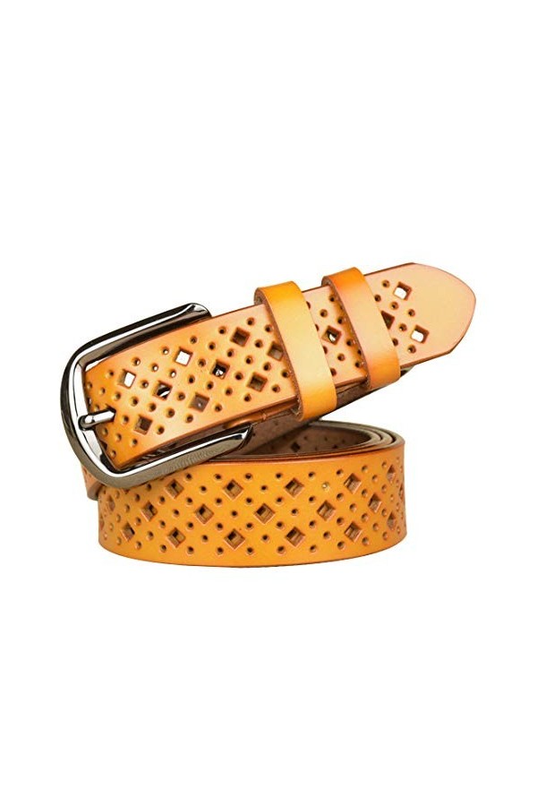 DDL Mode Dames/Femmes Ceinture Creux Conception Véritable Peau Vache Cuir Long 95/115 Cm Fille Large 1,1 Pouce Taille Belt Al