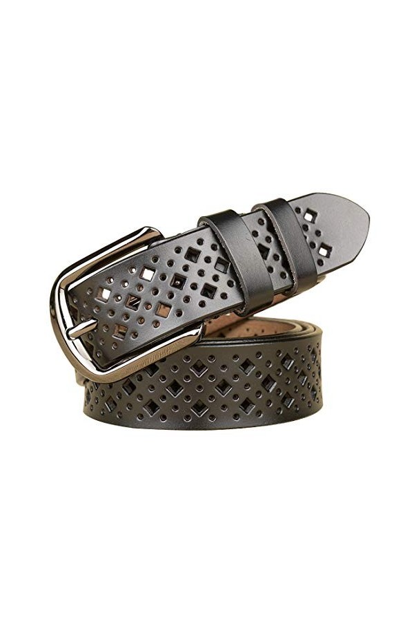 DDL Mode Dames/Femmes Ceinture Creux Conception Véritable Peau Vache Cuir Long 95/115 Cm Fille Large 1,1 Pouce Taille Belt Al