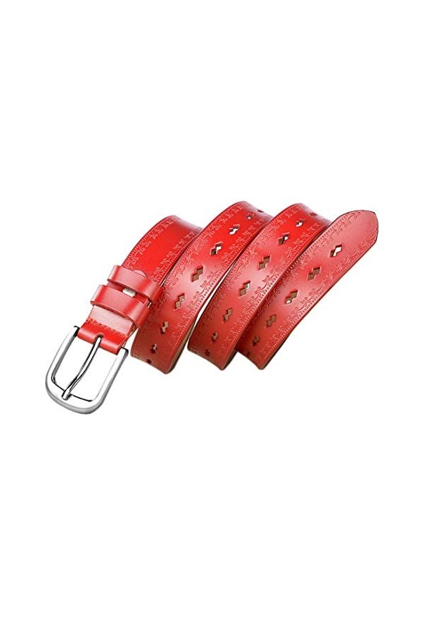 DDL Rétro Femme/Dame Ceinture Véritable Peau Vache Cuir 1,1 Pouces Large, Argent Boucle Creux Gaufrage Conception Ceinture Fi
