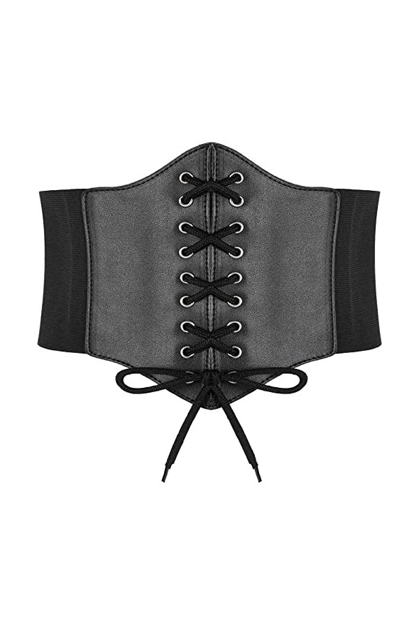 Hoerev Dames Filles Élastique Large bande Élastique Attaché Guêpe Corset Taille Ceinture Bustiers Corsets，Noir + rouge foncé，